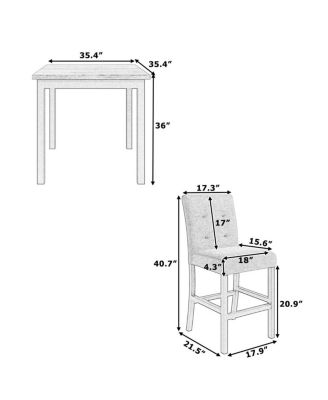 5-Piece Counter Height Dining Set with Upholstered Chairs, 35.4" Square Pub Table and 4 High-Back Stools for Kitchen or Dining Room