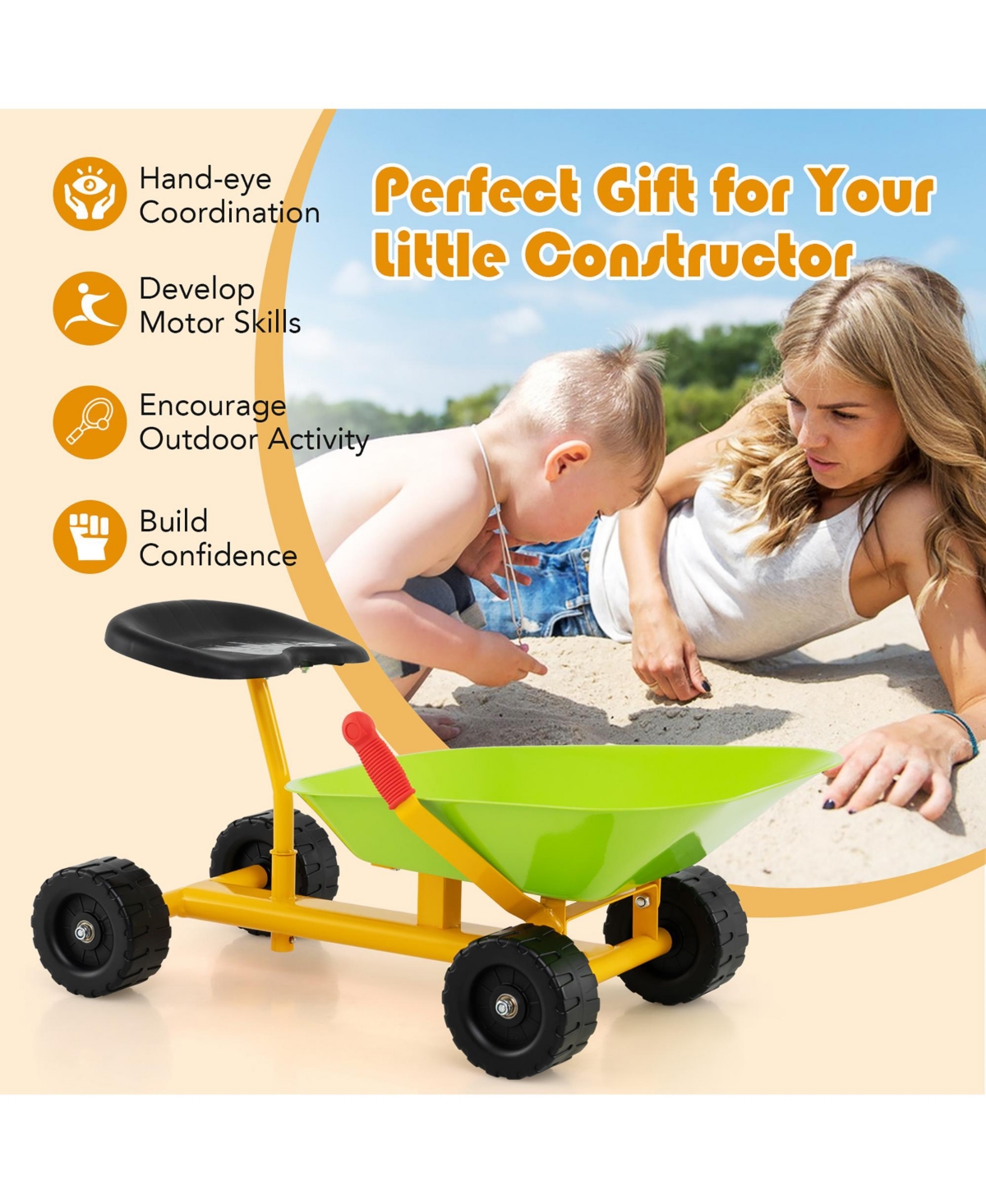 Gymax Kids Ride-On Sand Dumper Outdoor Sandbox Toy w/ Controllable Shovel & 4 Wheels