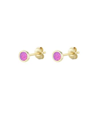 Round Stud Earrings With Lab-Grown Opal in Plated Sterling