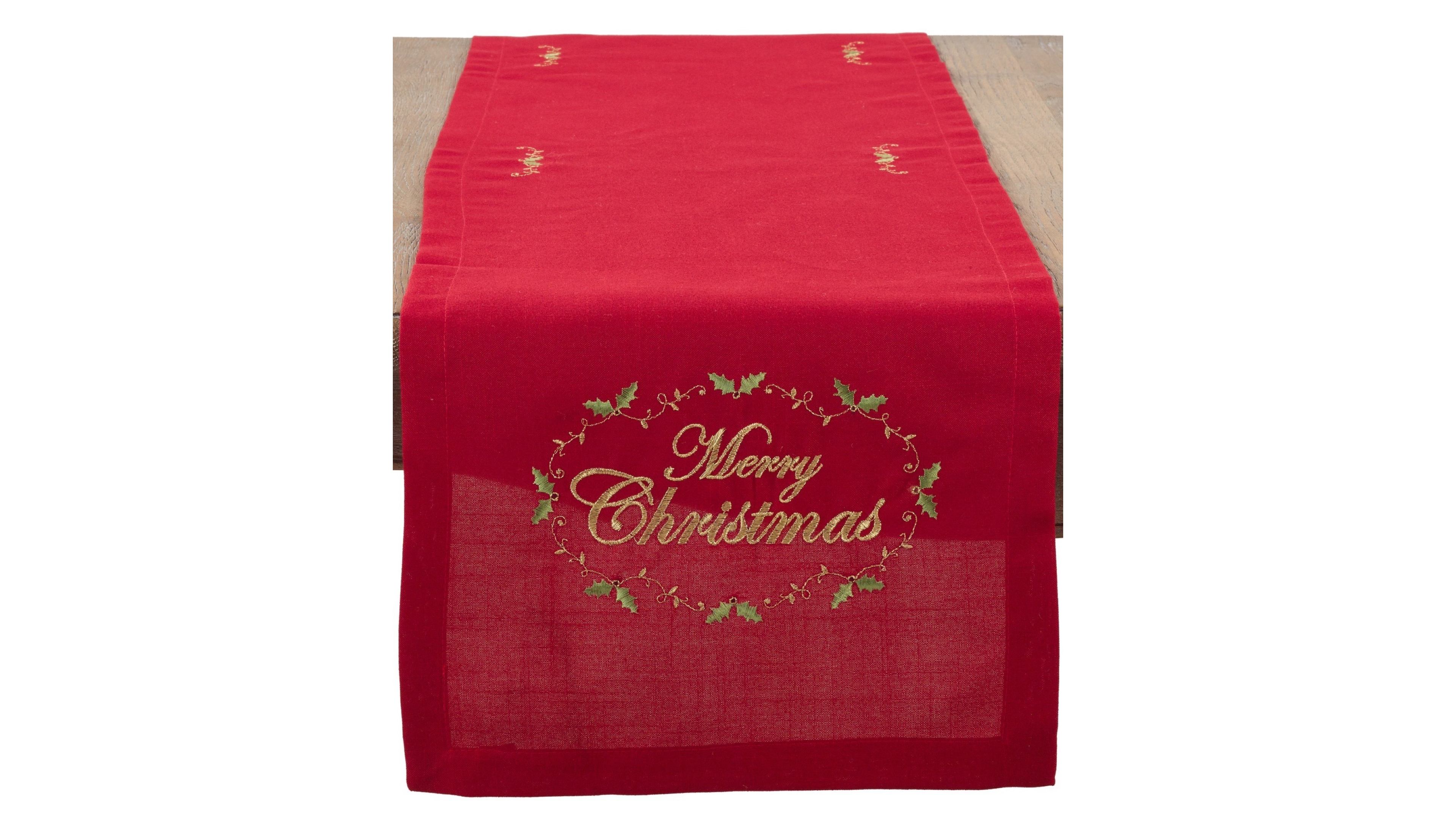 Saro Lifestyle Merry Christmas Embroidered Design Table Runner, 14" x 120"