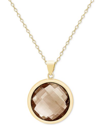 Victoria Townsend Smokey Quartz Bezel Pendant Necklace (18 ct. t.w.) in 18k Gold-Plated Sterling Silver