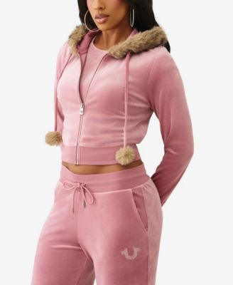 Women's Crystal Velour Shrunken Hoodie