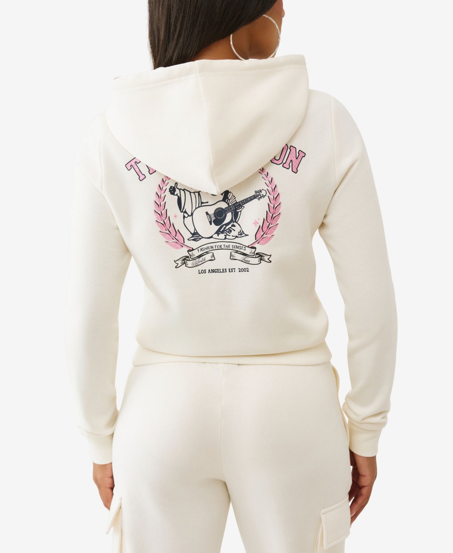 Женское худи True Religion Metallic Buddha Banner Zip Up, цвет: Белый — фото 3