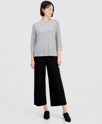 Women's Linen Textured Stripe Boat-Neck Top