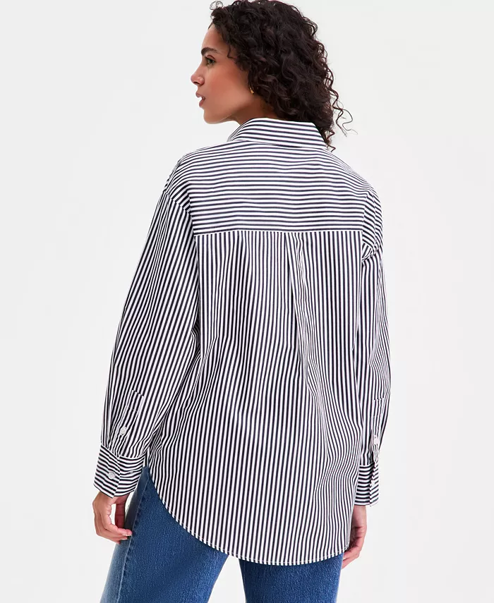 Women's Cotton Poplin Oversized Button Down Shirt - thumbnail 2