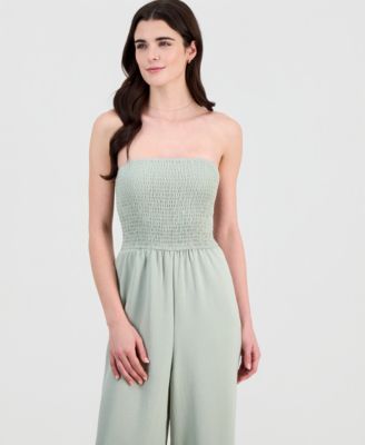 Juniors' Smocked Strapless Jumpsuit