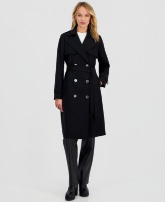 Women's Double-Breasted Belted Crepe Trench Coat
