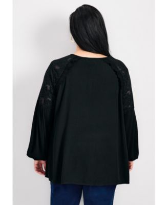 Women's Plus Size Marcie Lace Yoke Long Sleeve Top