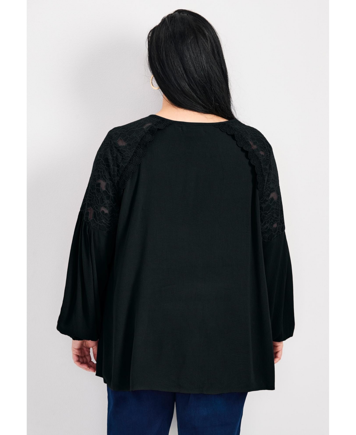 Avenue Women's Plus Marcie Lace Yoke Long Sleeve Top