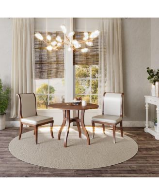 3-Piece Round Dining Table Set, 39.4" Solid Wood Table with Inlaid Top and 2 Upholstered Chairs for Kitchen