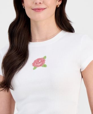 Juniors' Beaded Crewneck T-Shirt 