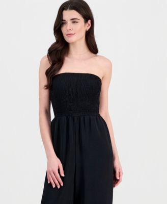 Juniors' Smocked Strapless Jumpsuit