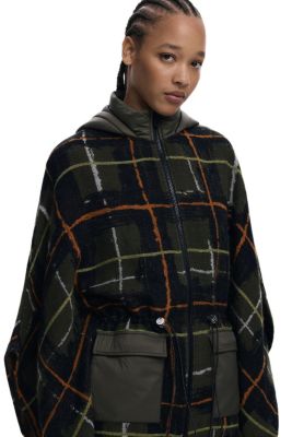Women's Checkered poncho with padded hood