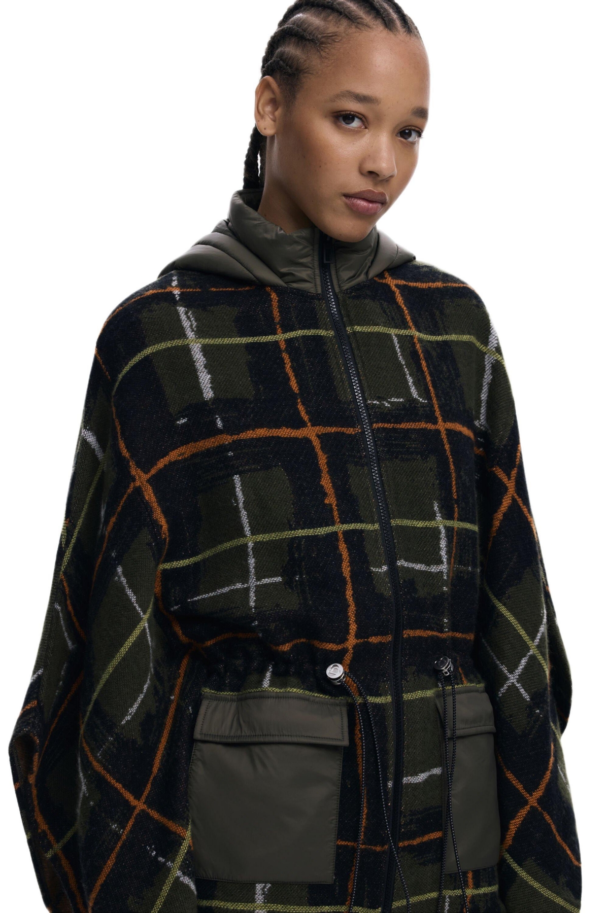 Desigual Women's Checkered poncho with padded hood