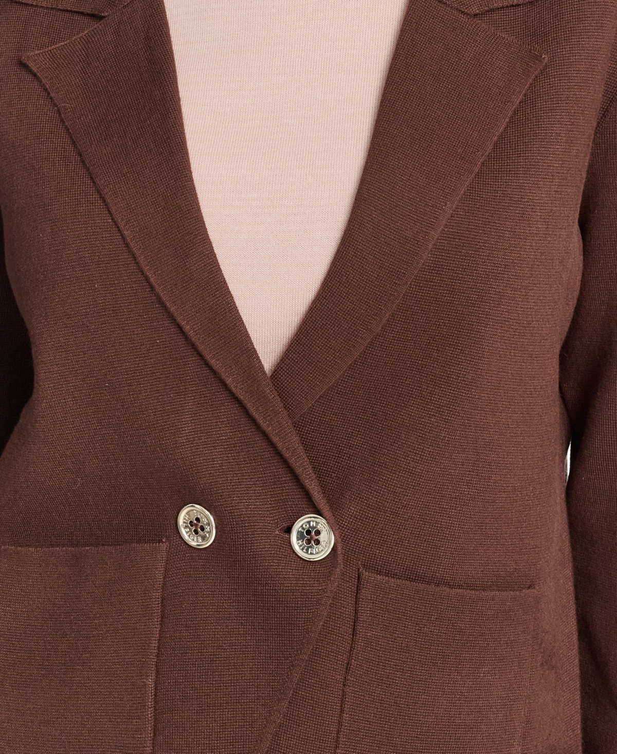 Tommy Hilfiger Women's Double Breasted Peak Lapel Sweater Jacket In Brown