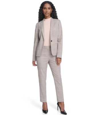 Women's Plaid One Button Blazer Jacket