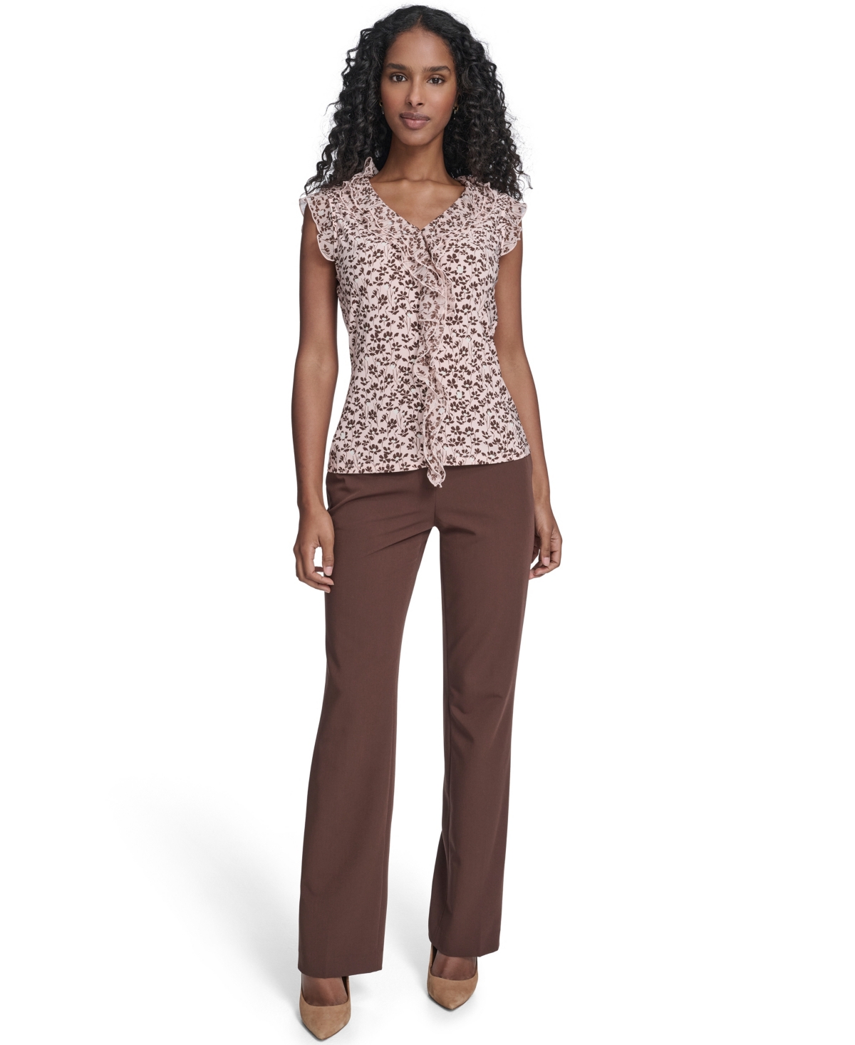 Tommy Hilfiger Women's Blossom Floral Mixed Media Ruffle Top In Multi