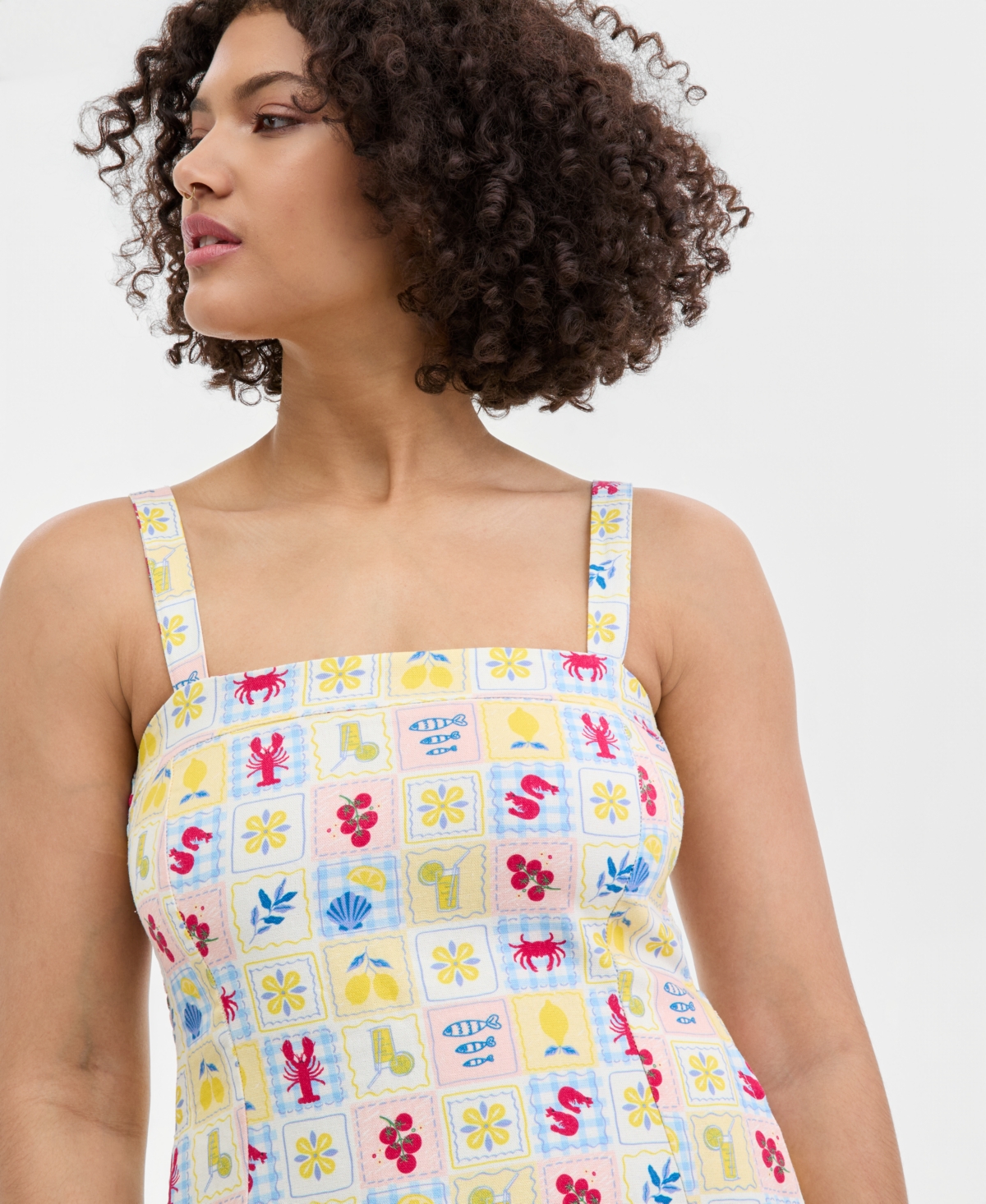 Rebel Veil Juniors' Printed Linen-Blend Mini Dress