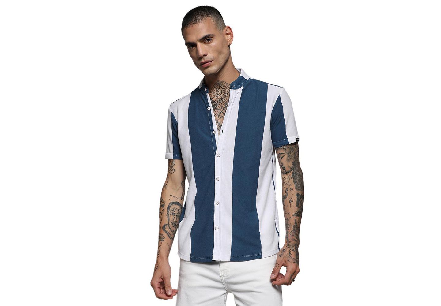 Мужская рубашка Cahoot Campus Sutra Blue & White Candy Striped, цвет: Синий — фото 1