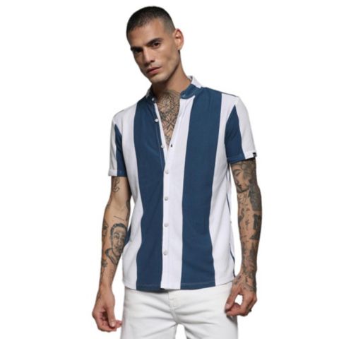 Мужская рубашка Cahoot Campus Sutra Blue & White Candy Striped, цвет: Синий