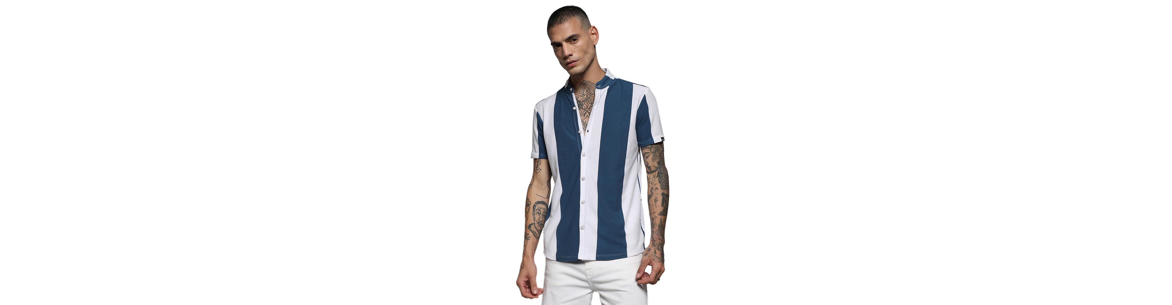 Cahoot Men's Campus Sutra Blue & White Candy Striped Shirt