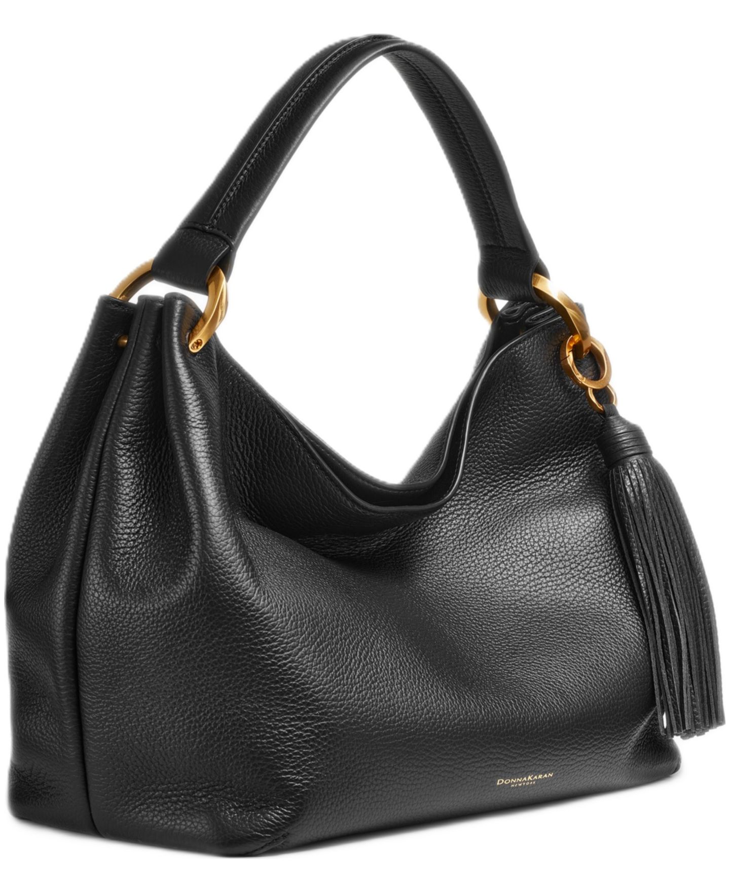 Женская сумка Donna Karan New York Glenwood Leather Tassel Detail Large Shoulder Handbag, цвет: Чёрный / Золотой — фото 3