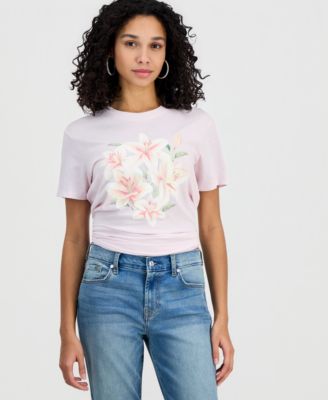 Juniors' Lily Flower Crewneck Short-Sleeve T-Shirt