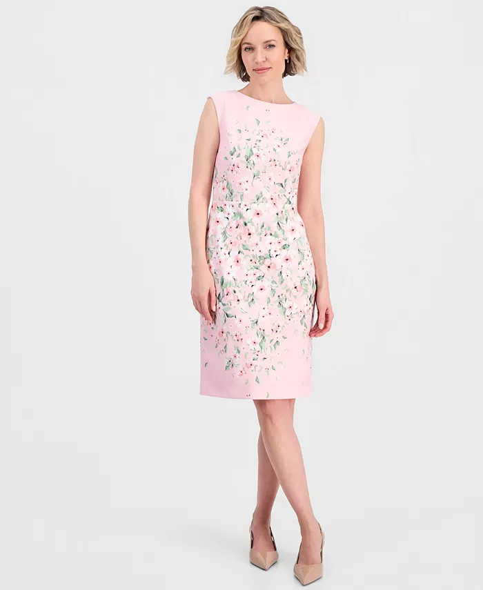 Women's Placed-Floral Sleeveless Sheath Dress, Regular & Petite