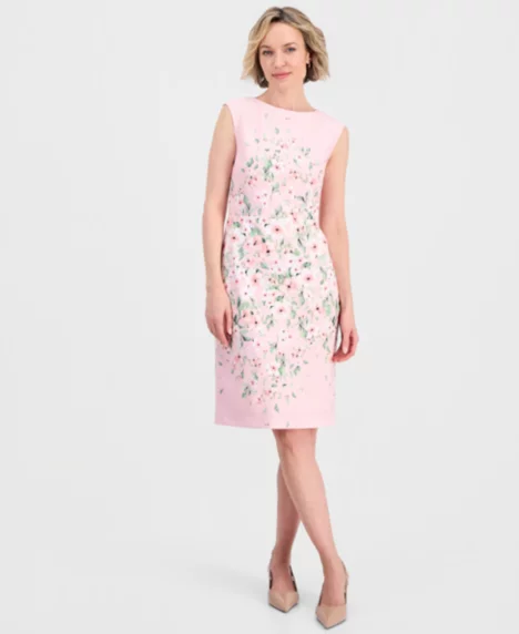 Women's Placed-Floral Sleeveless Sheath Dress, Regular & Petite - Tutu Pink Multi