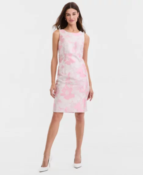 Women's Floral Jacquard Empire-Seam Dress, Regular & Petite - Tutu Pink Multi