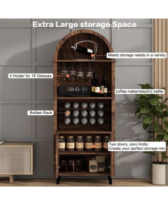 71" Farmhouse Arched Bar Cabinet with Wine Rack, Glass Holder, Whiskey Station for Living & Dining Rooms