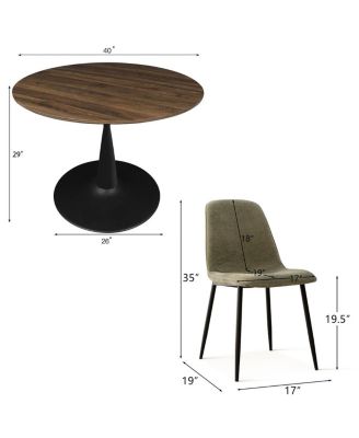5-Piece Round Dining Table Set with Metal Base and Walnut Top, Modern Kitchen Table and Chairs for 4, Space-Saving Small Dining Set