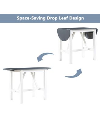 3-Piece Wood Drop Leaf Counter Height Dining Table Set with 2 Upholstered Chairs