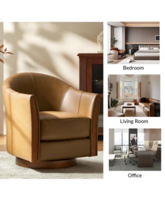 1 piece  Genuine Leather 360-degree Swivel Barrel Chair