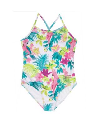 Toddler Girls Tropical Zip-Up Hooded Cover-Up and One-Piece Swimsuit Set