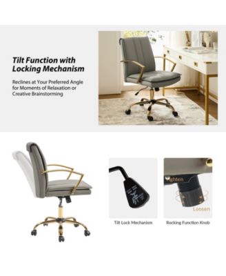 1 Pc Faux Leather Modern Rocking Tilting High-Back Office Chair with 360-Degree Swivel Base