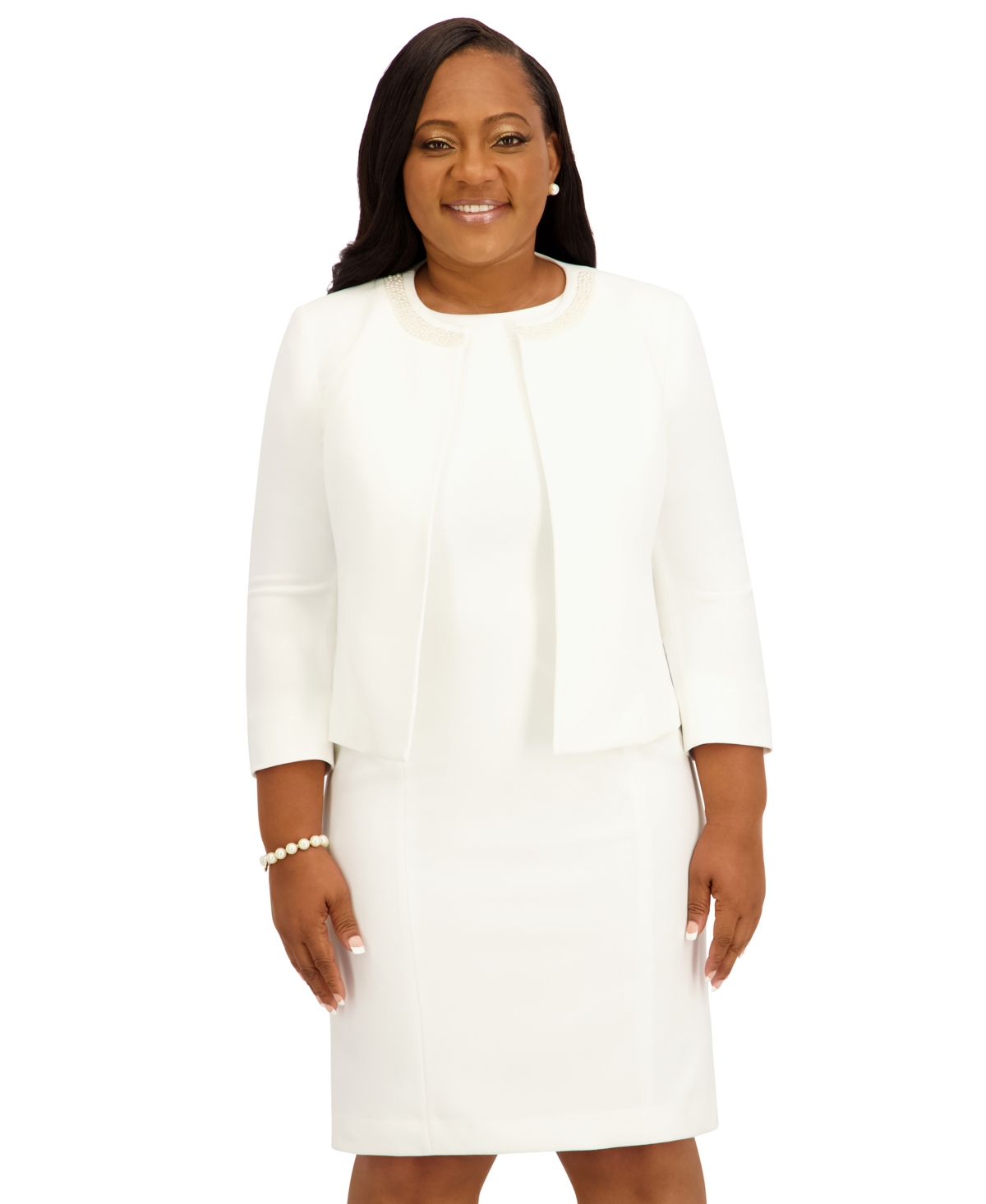 Kasper Women's Imitation Pearl Embellished Cardigan, Regular and Plus