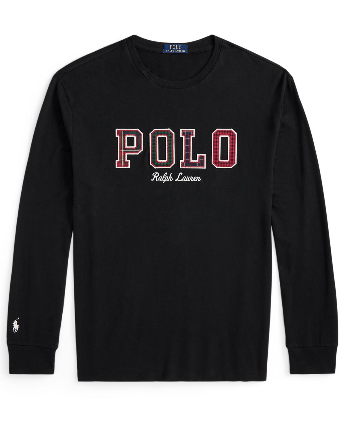 Polo Ralph Lauren Men's Long-sleeve Plaid-logo Applique T-shirt In Black