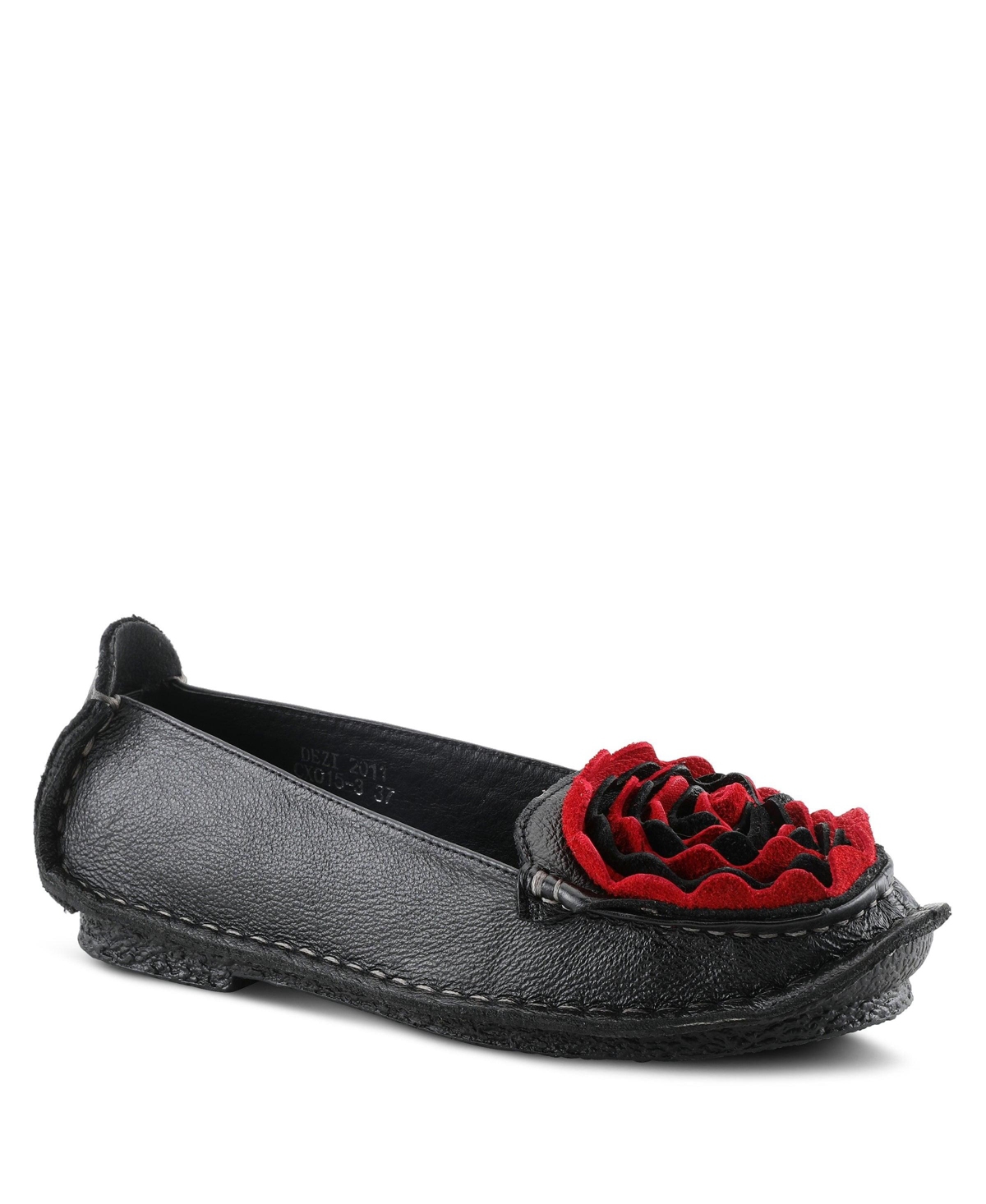 L'Artiste Dezi Hand-Painted Leather, Ombre Finish, Flower Accent, Cushioned Insole, Rubber Outsole – Round Toe Artisan Slip-On Flats