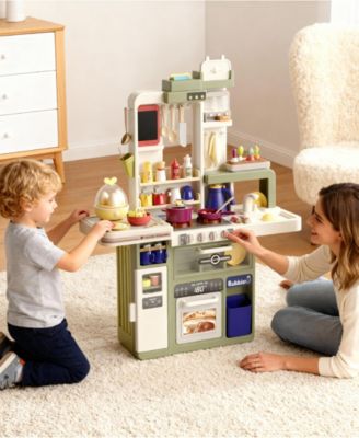 88-Piece Kids Play Kitchen Set with Lights Sounds and Running Water Pretend Cooking Toy for Boys and Girls Ages 3+