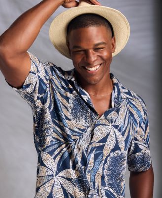 Men's Pointillism Tropical Print Short-Sleeve Button-Down Shirt