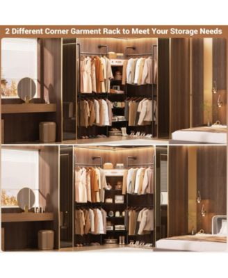 6.42FT Industrial Metal Pipe Clothing Rack, Reversible Clothes Rack with 5 Shelves and 4 Hanging Rods