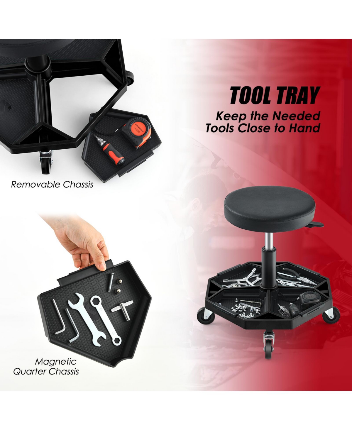 Sugift 330 Lbs Capacity Pneumatic Rolling Mechanic Stool with Padded Seat