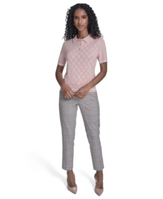 Women's Pointelle Polo Collared Sweater