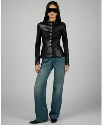 Women's Faux Leather Military Jacket