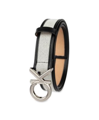 Women's Woven Inlay Leather Belt with Puff CK Monogram Buckle Belt