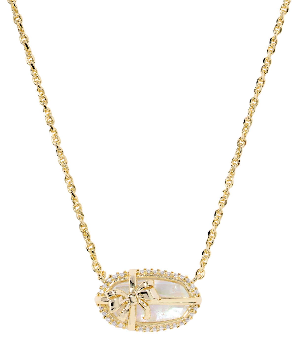 Kendra Scott Imitation Pearl & Crystal Elisa Bow Short Pendant Necklace In Gold