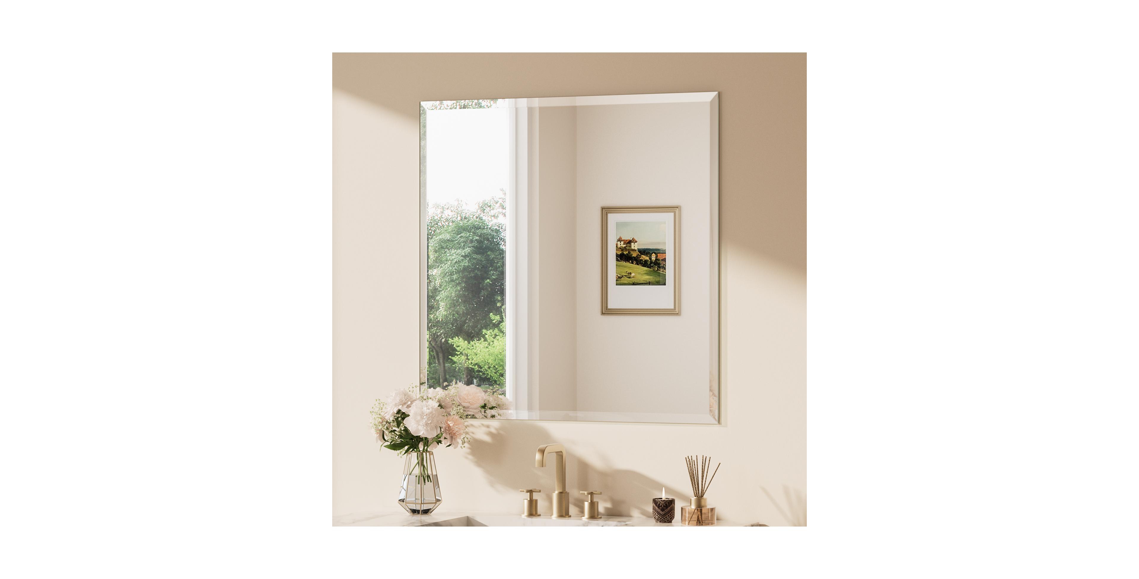 Keonjinn Inch Beveled Bathroom Vanity Mirror Shatterproof Frameless Wall Mirrored Over Sink Horizontal/Vertical