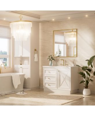 36x36 Inch Brushed Gold Bathroom Vanity Mirror Metal Framed Over Sink Wall Mirror Horizontal/Vertical