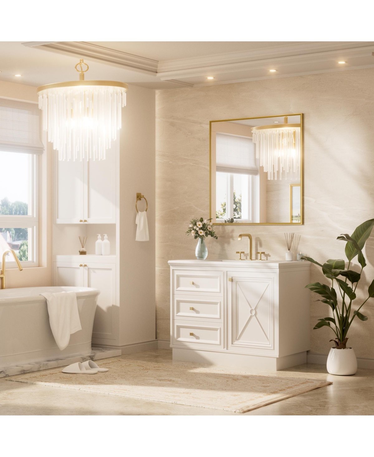 Keonjinn 36x36 Inch Brushed Gold Bathroom Vanity Mirror Metal Framed Over Sink Wall Mirror Horizontal/Vertical